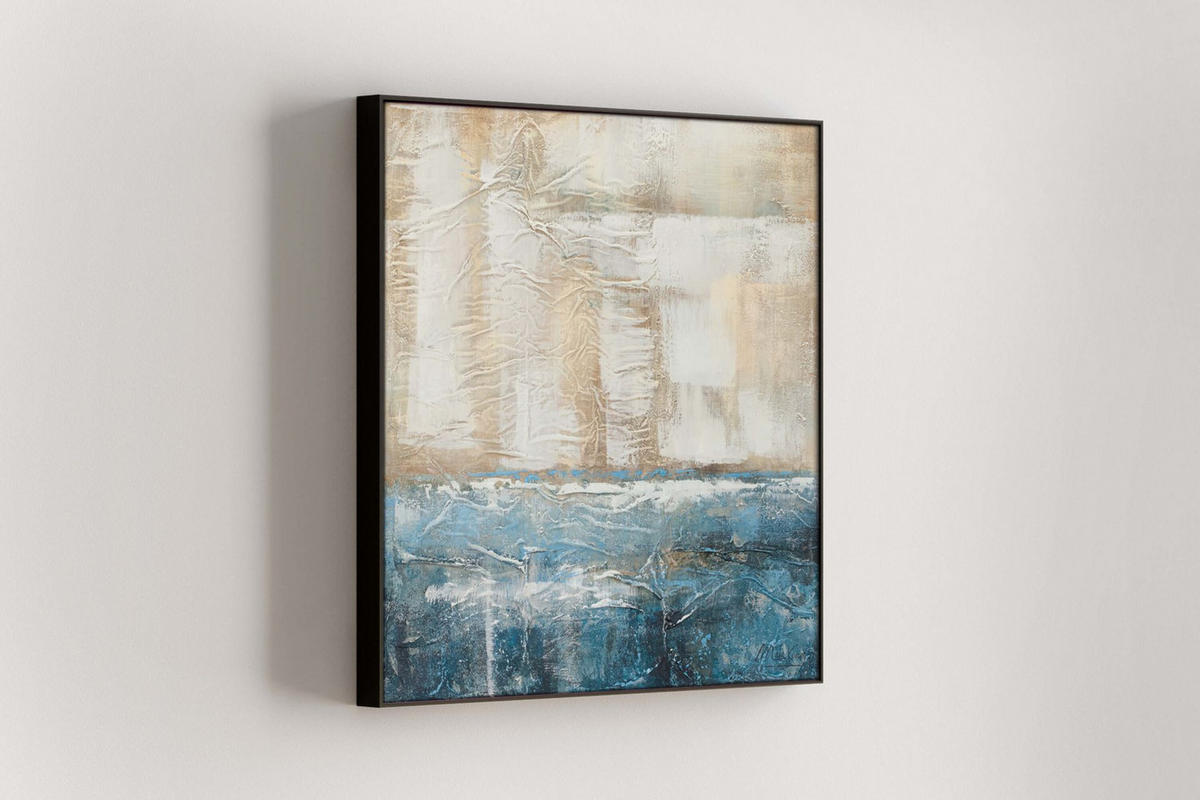 ACRYLBILD HANDGEMALT 60/60 cm - Blau/Beige, Holz/Textil (60/60cm) - KUNSTLOFT