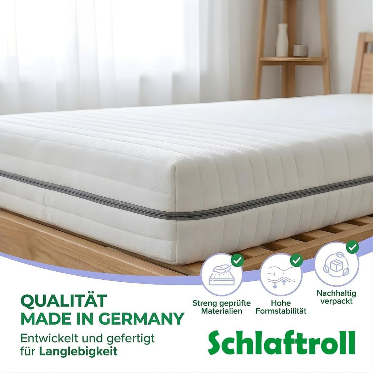 KALTSCHAUMMATRATZE 100x200 cm – 25 cm Komforthöhe – 7 Zonen – H2 H3 - Weiß, Textil (100/200cm) - Schlaftroll