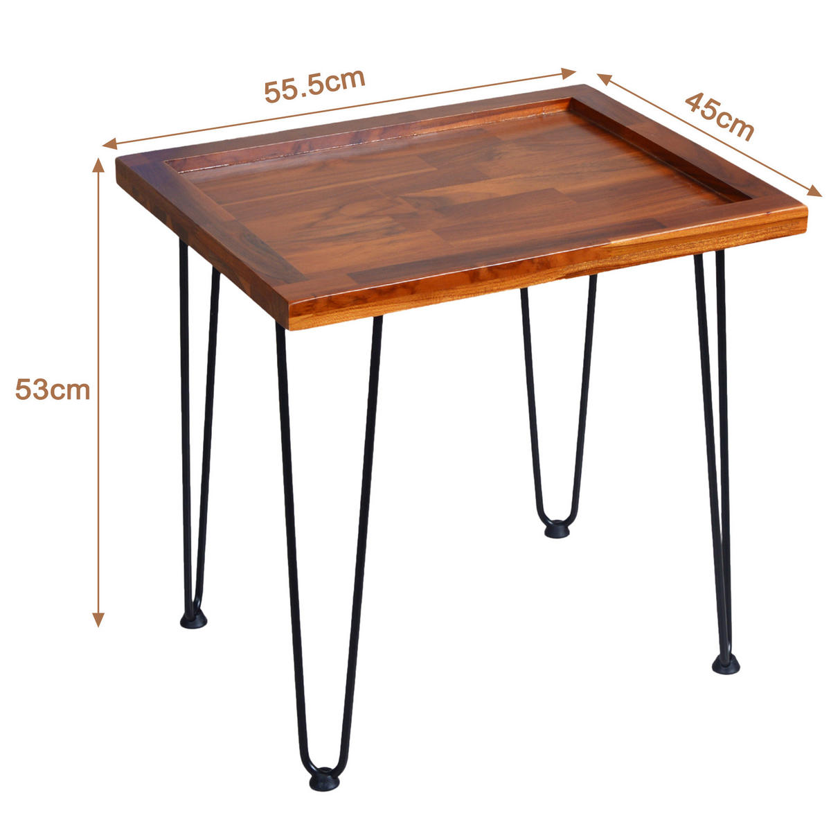 COUCHTISCH aus massivem Mahagoni mit lackierten Eisenfüßen in Naturfarbe - Naturfarben, Holz (55.5/45/53cm) - BEAOK