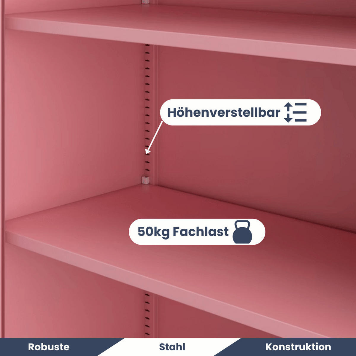 VITRINENSCHRANK abschließbar ELLO mit Glastüren 185x90x40cm Rosa - Rosa, Metall (90/185/40cm) - DELUKE