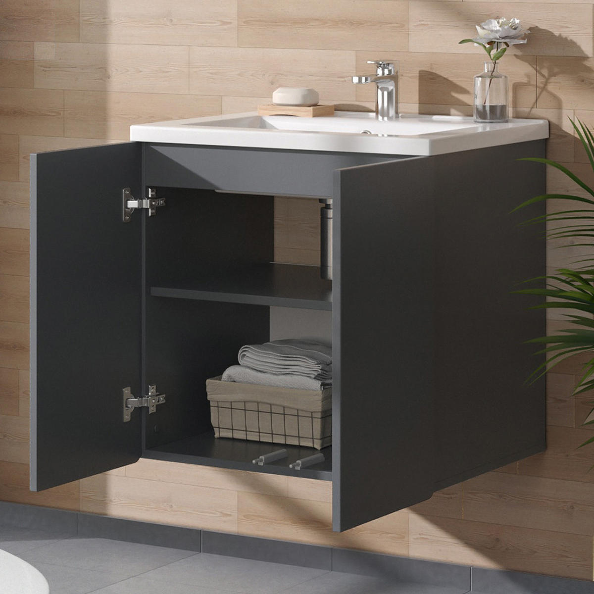 WASCHBECKENUNTERSCHRANK Izan Grau - Grau, Holzwerkstoff (61.8/57.8/44.8cm) - Vicco