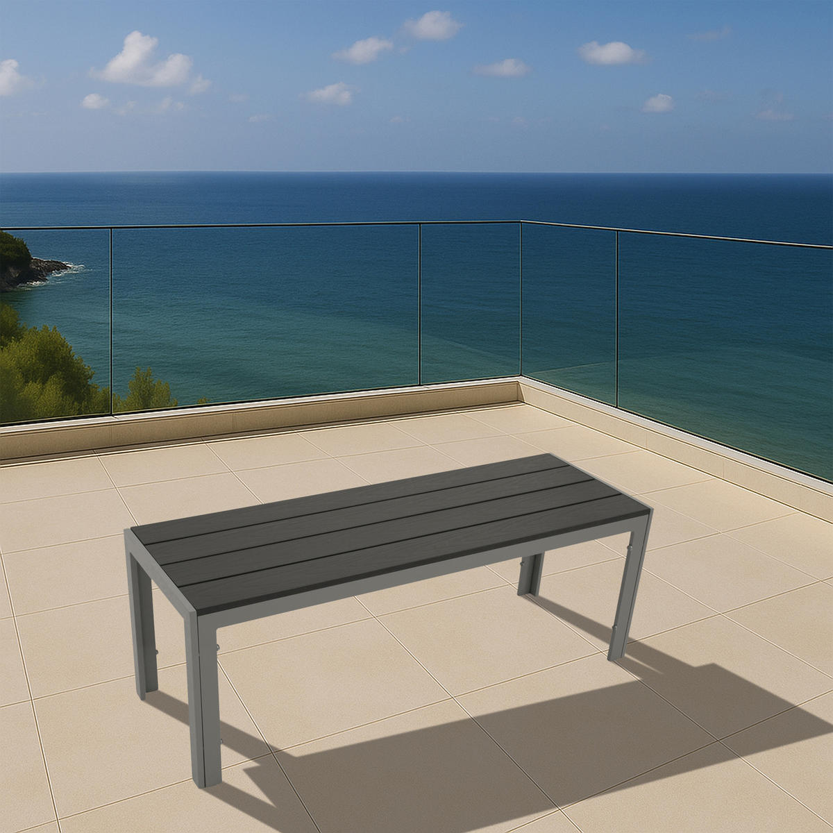 GARTENBANK Cheltenham 120x35x40cm, Gestell aus Aluminium + Sitzfläche Akazie BxTxH: 120x40x35 cm - Grau, Holz (120/35/40cm) - TPFGarden