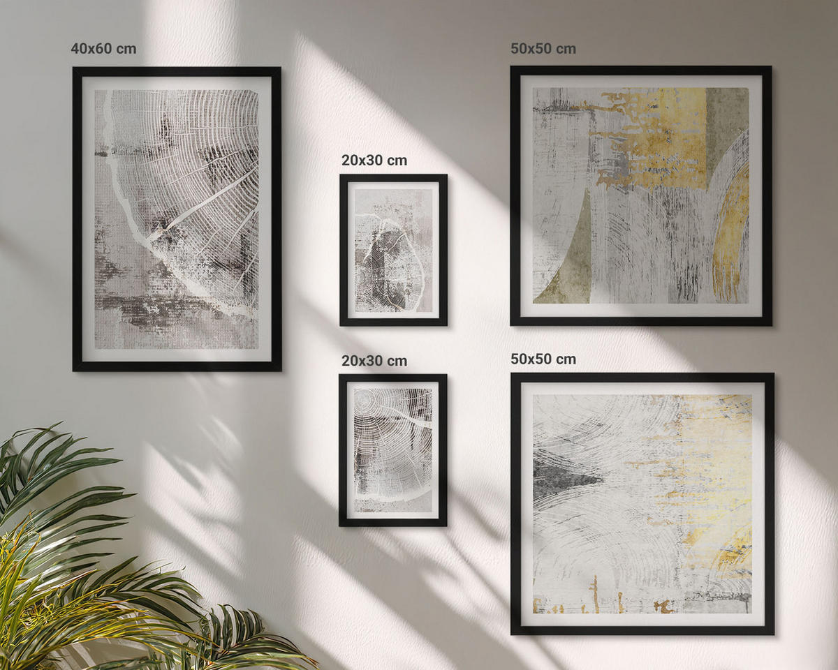 WANDBILDER 5er-Set - 50x50 cm & 20x30 cm & 40x60 cm Schwarzer Rahmen - Beige abstrakte Formen Linien - Schwarz, Kunststoff (40/60cm) - ArtPrintCave