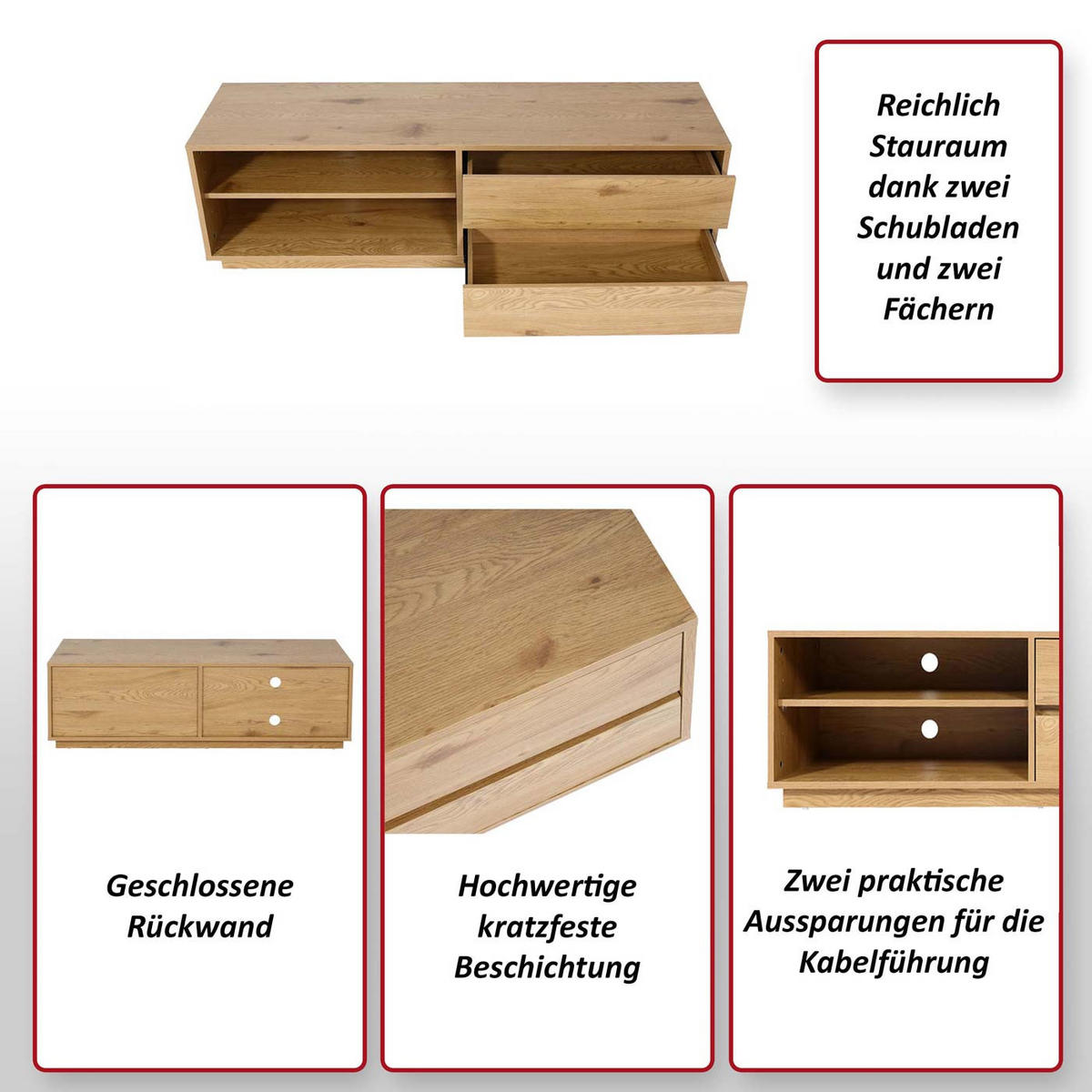 TV-RACK Eiche Dekor - Eichefarben, Holzwerkstoff (140/42/40cm) - MCW