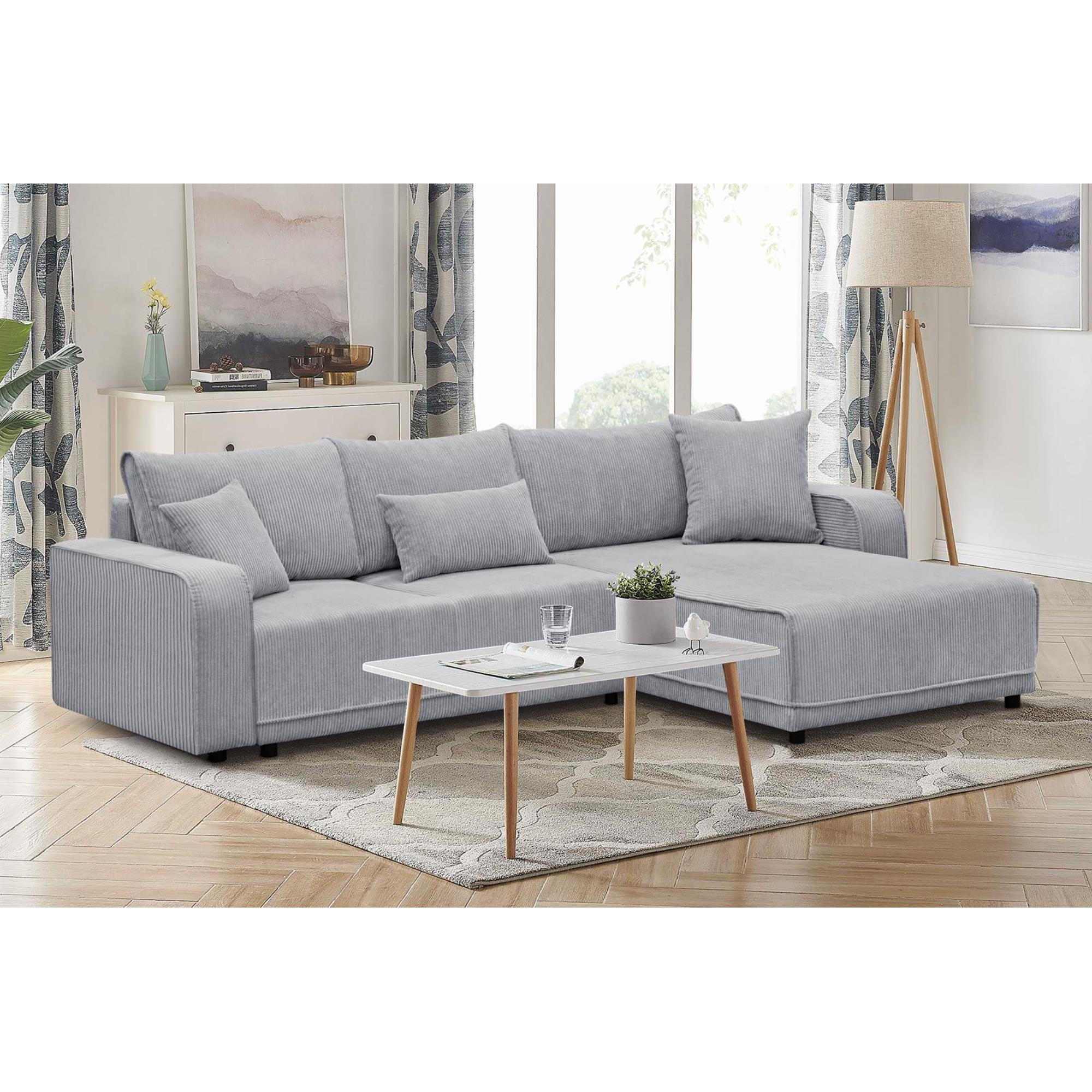 ECKSCHLAFSOFA Primo L hellgrau - Hellgrau/Schwarz, Textil (290/185cm) - Beautysofa