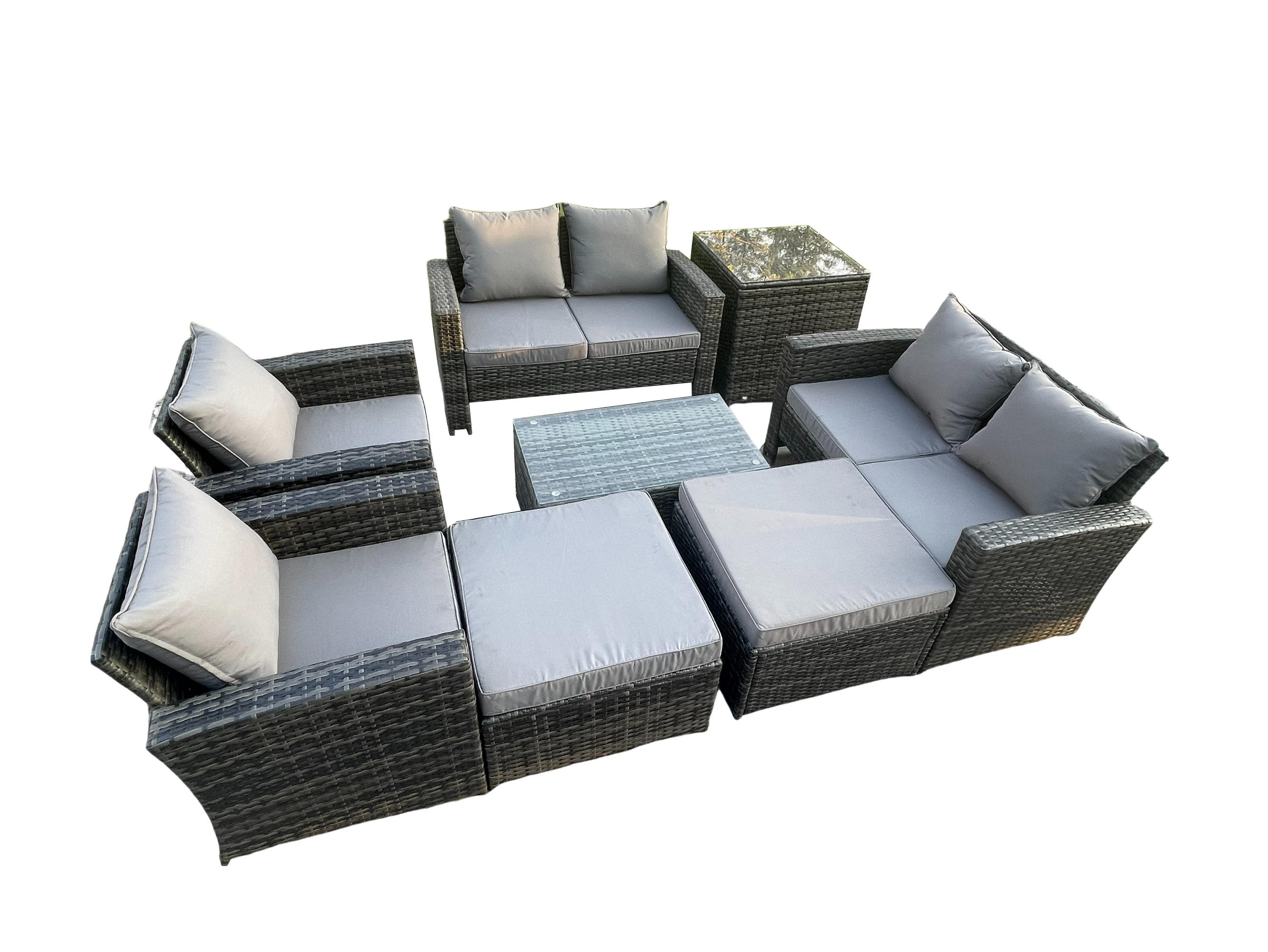 GARTENMÖBEL-SET mit Kissen Polyrattan Dunkelgrau 8-Sitzer - Dunkelgrau, Metall - Fimous