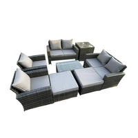 GARTENMÖBEL-SET mit Kissen Polyrattan Dunkelgrau 8-Sitzer - Dunkelgrau, Metall - Fimous