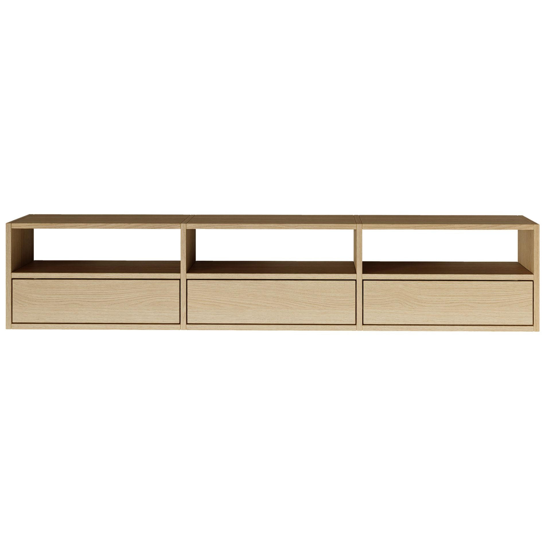 TV-LOWBOARD hängend, 3 Klappen und Ablagen, Eiche, 150 cm - Beige, Holzwerkstoff (150.1/30/30cm) - Selsey