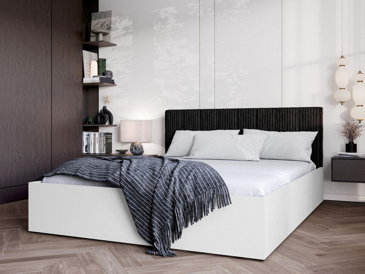 BETT Weiß STYLE Mit Matratze Gepolsterter Schwarzer Kopfteil 120x200 cm - Beige, Textil (120/200cm) - Sepro Meble