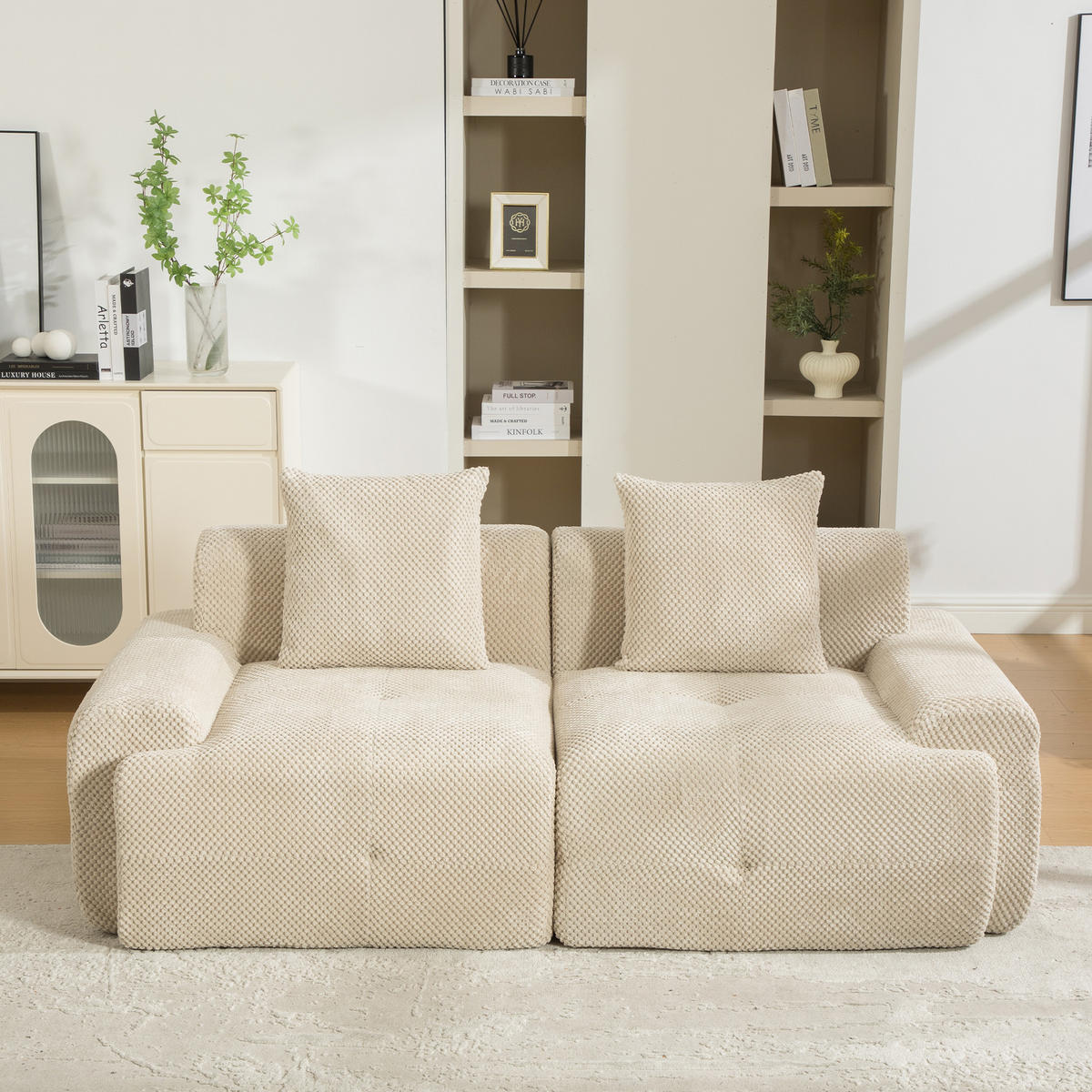 2-SITZER SOFA Chenille Light Khaki mit Kissen - Hellbraun, Textil (190/75/89cm) - WISHDOR