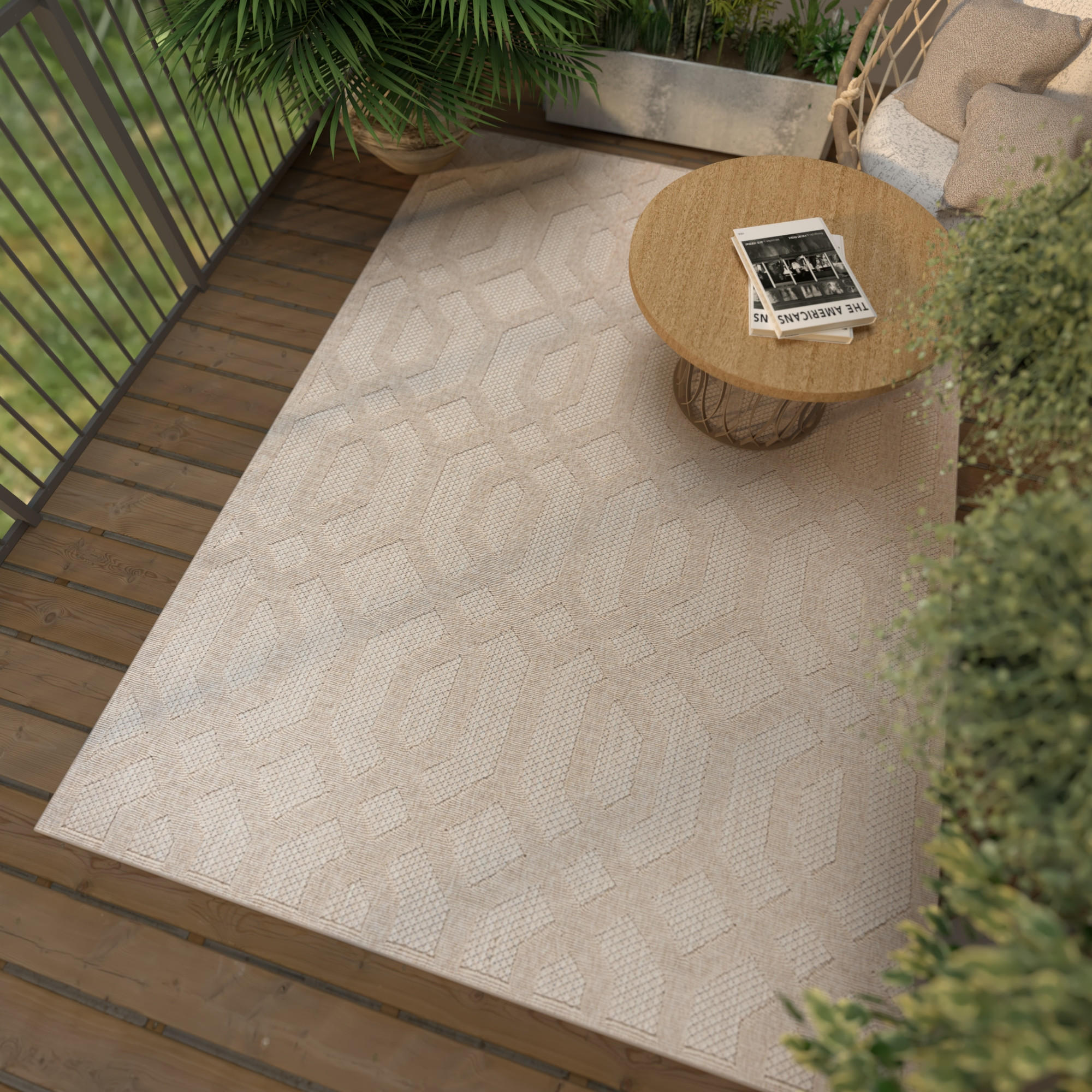 TEPPICH Beige In-Outdoor Geometrisch - Kurzflor Rechteckig - 80 x 200 cm - Sandfarben/Beige, Textil (80/200cm) - Mazovia
