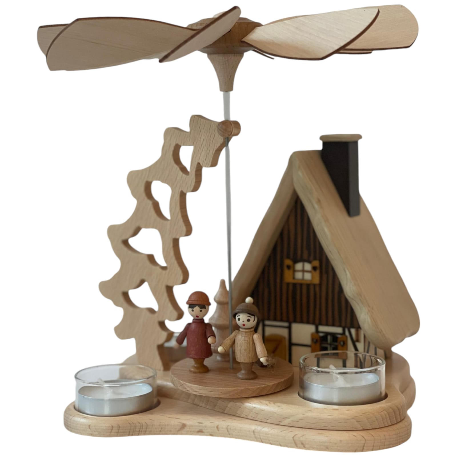 PYRAMIDE mit Räucherhaus für 3 Teelichter 19/19/23 cm - Multicolor, Holz (19/23/19cm)