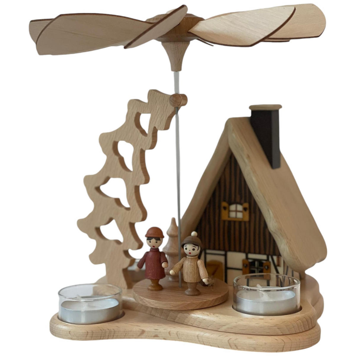 PYRAMIDE mit Räucherhaus für 3 Teelichter 19/19/23 cm - Multicolor, Holz (19/23/19cm)