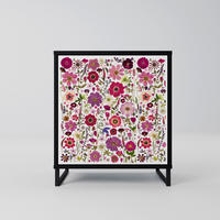 SIDEBOARD PETAL GARDEN, Schwarz, 57,5x42x67,5 cm, Schwarze Metall-Rahmenfüße - Multicolor/Schwarz, Holzwerkstoff/Metall (57.5/67.5/42cm) - SpaceRebels