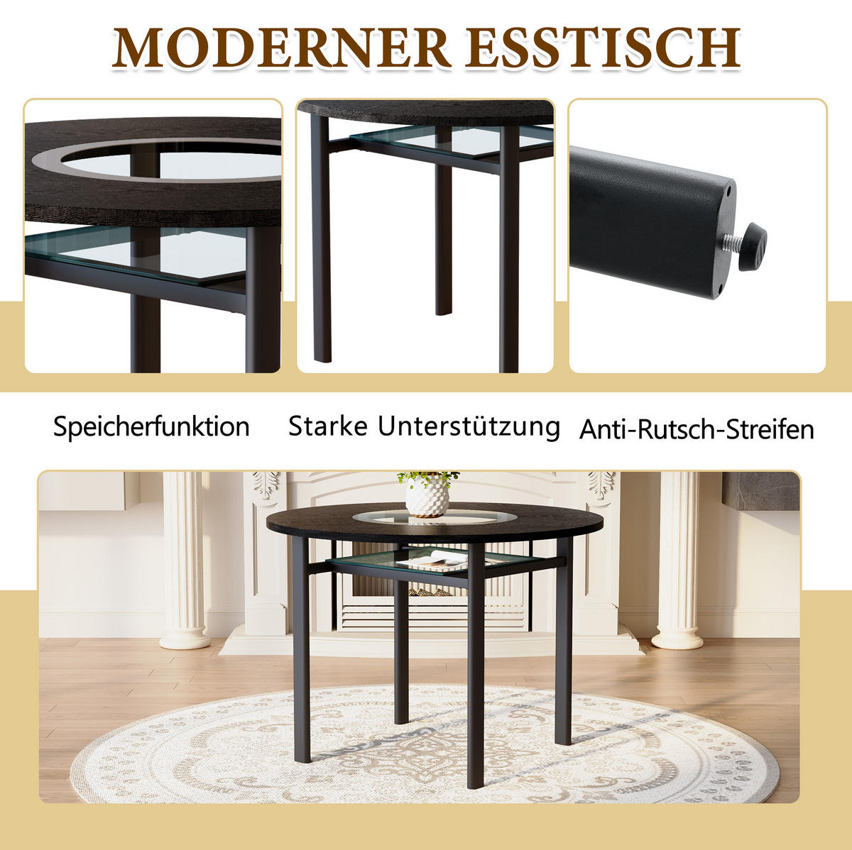 ESSZIMMER-TISCH-SET 100 cm Schwarz mit 2 Stühlen - Schwarz, Metall (100/76/100cm) - Meubliv