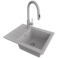 GRANITSPÜLE Kopenhagen Easy, 2-er set Grau 55/44 cm 1 Becken + Küchenarmatur 40/20 cm + Ablauf-Set ab 45er Unterschrank - Grau, Kunststoff (55/17/44cm) - Primagran