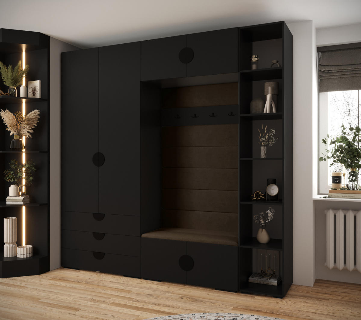 GARDEROBEN-SET 236,7/240/47 - Schwarz/Braun, Holz/Kunststoff (240/236.7/47cm) - Abiks Möbel
