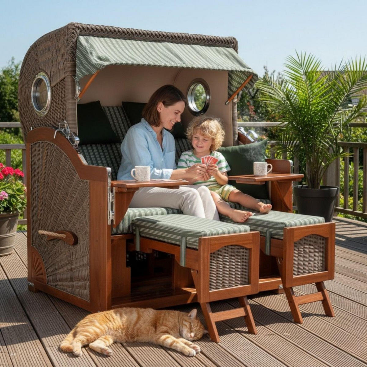 STRANDKORB XXL Düne Grande 2,5 Sitzer - Braun/Grün, Metall (142/170/95cm) - Mr. Deko