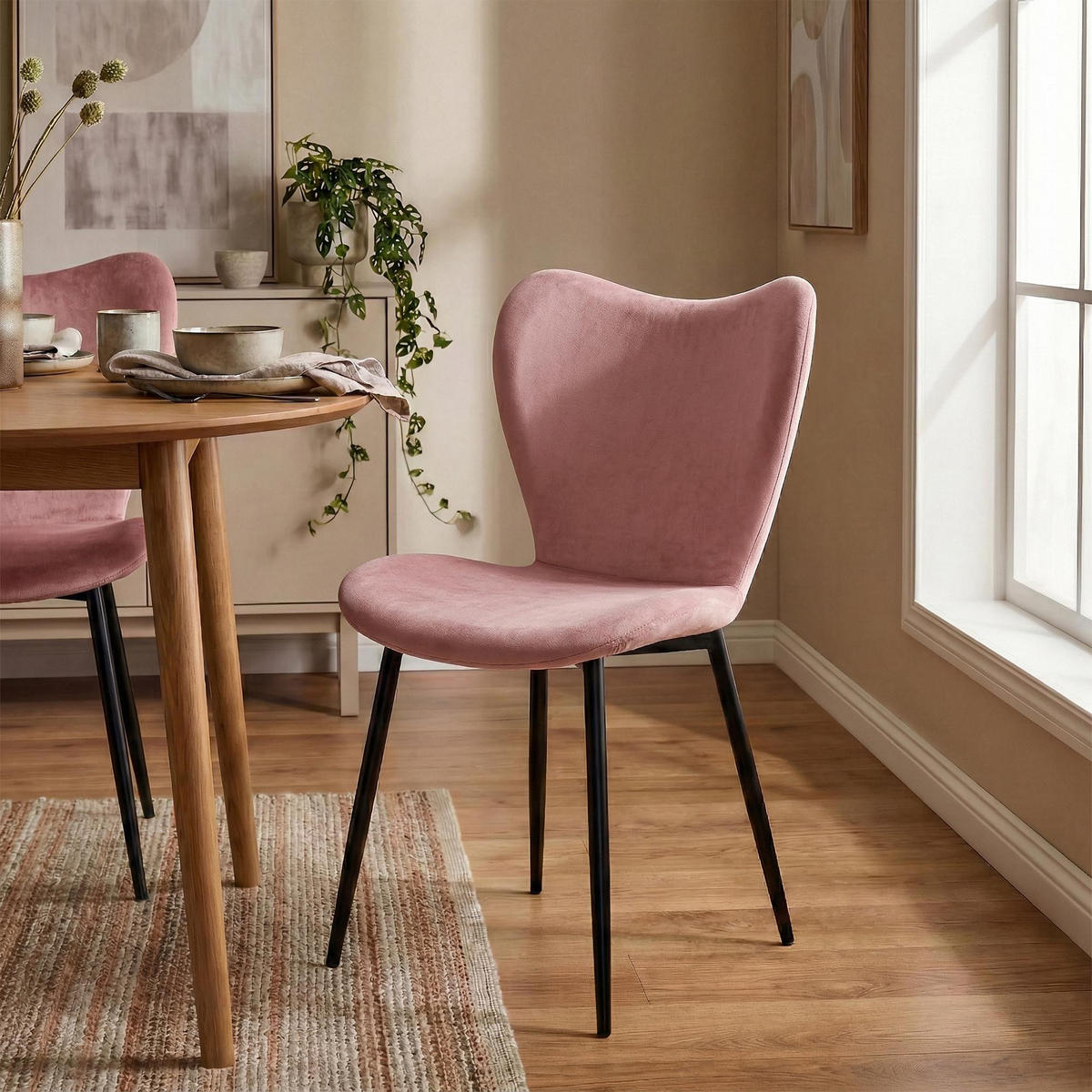 ESSZIMMERSTUHL Samt Rosa - Schwarz/Rosa, Textil/Metall (50/80/58cm) - CLP