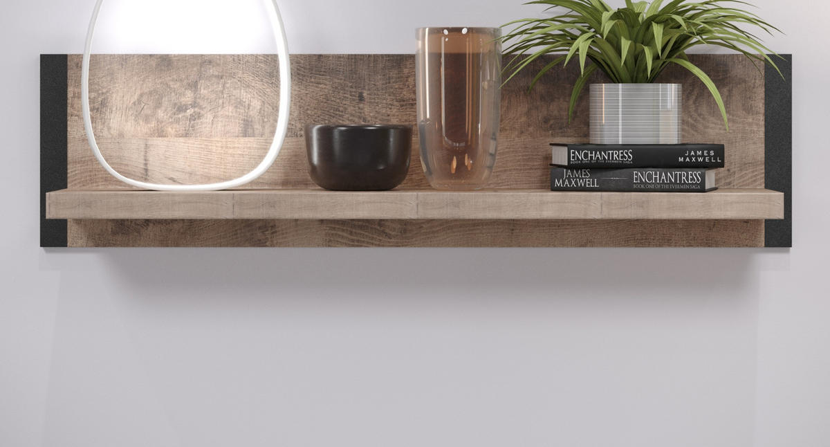 WANDBOARD Eiche Tabak, schwarz, Bücherregal 110 cm hängend - Eichefarben/Schwarz, Holzwerkstoff (110/28/23cm) - Top.Furn