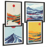 BILDER SET 4er Set - 50x50 cm & 40x60 cm Schwarzer Rahmen - Farbenfrohe abstrakte Flussberge - Schwarz, Kunststoff (50/50cm) - TULUP