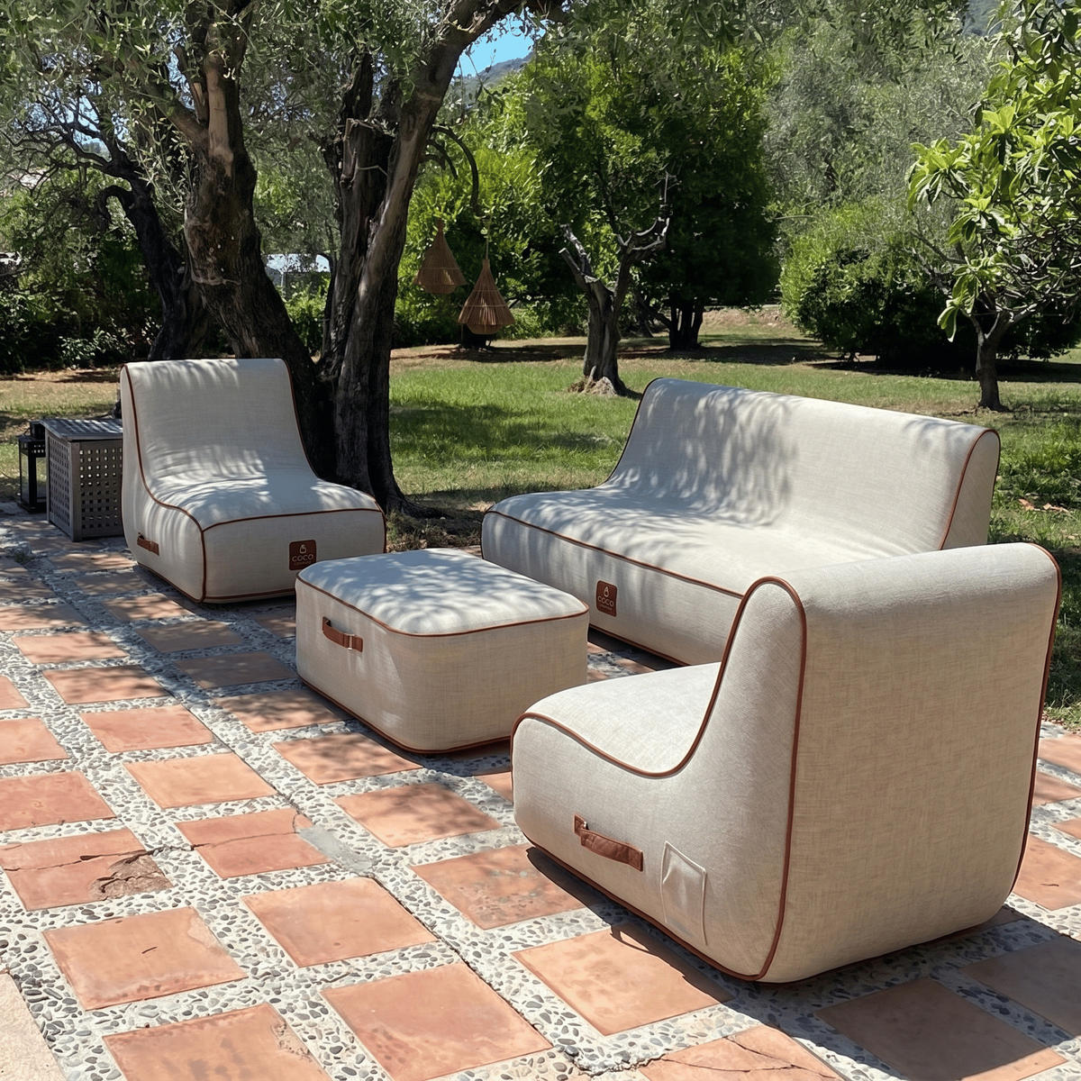 GARTENSET 4-tlg. Weiß - Creme/Weiß, Kunststoff/Textil - Coco Lounge