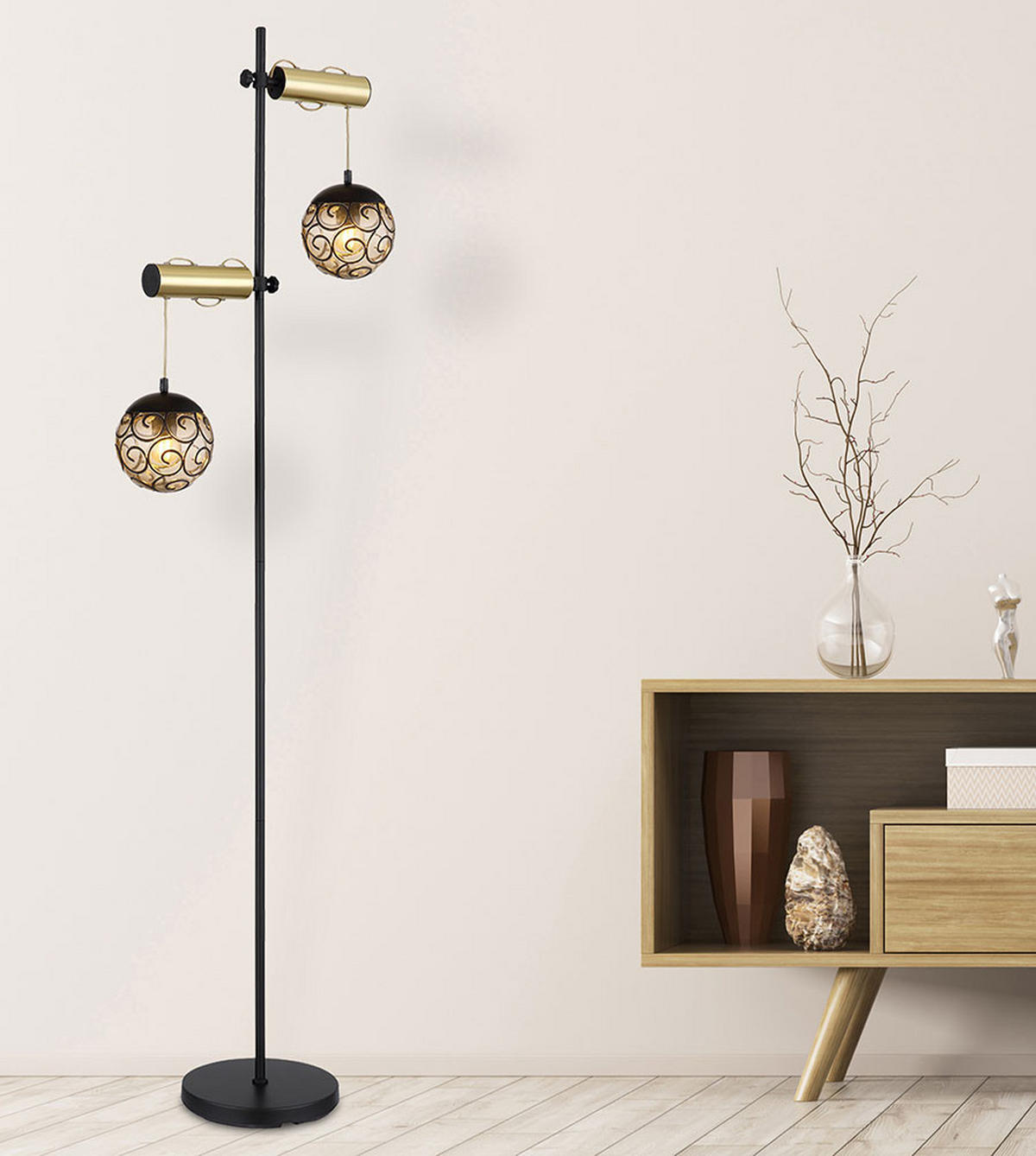 LED STEHLEUCHTE FITZ Grau Rauchoptik - Grau, Metall (51/25/168cm) - Globo Lighting