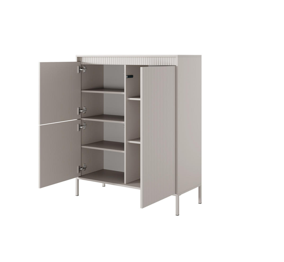 HIGHBOARD Ferrato A 104 cm Beige - mit 3 Türen, 5 Fachböden und Riffel-Optik - Beige, Holz/Holzwerkstoff (103/123/39cm) - Ravio