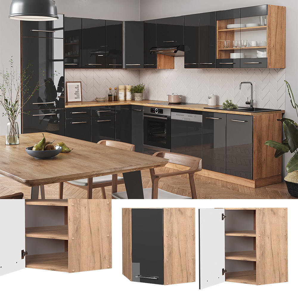 ECKHÄNGESCHRANK Fame-Line Anthrazit Hochglanz 57 cm - Honigeiche/Schwarz Hochglanz, Holzwerkstoff (57/72/34.1cm) - Vicco