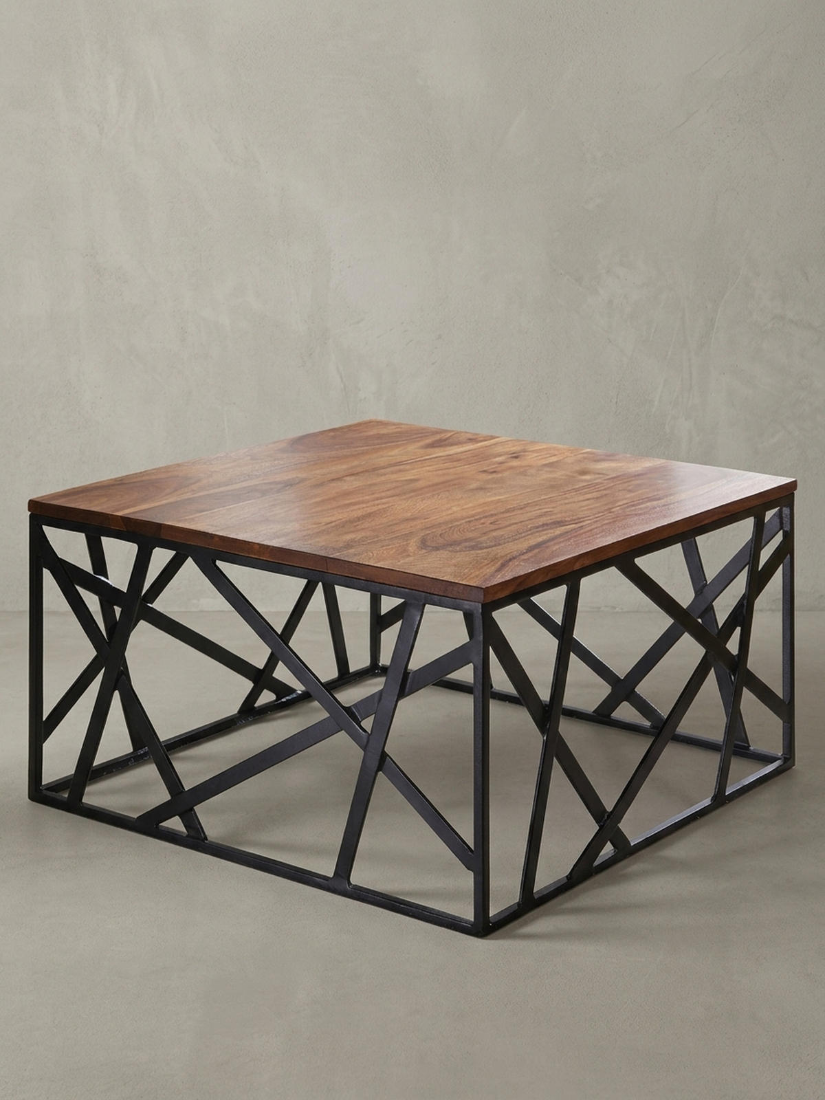 COUCHTISCH Industrial Stil, Sheesham Holz, Schwarzes Metallgestell, 60x60 cm - Schwarz/Braun, Holz/Metall (60/60/35cm) - KADIMA DESIGN