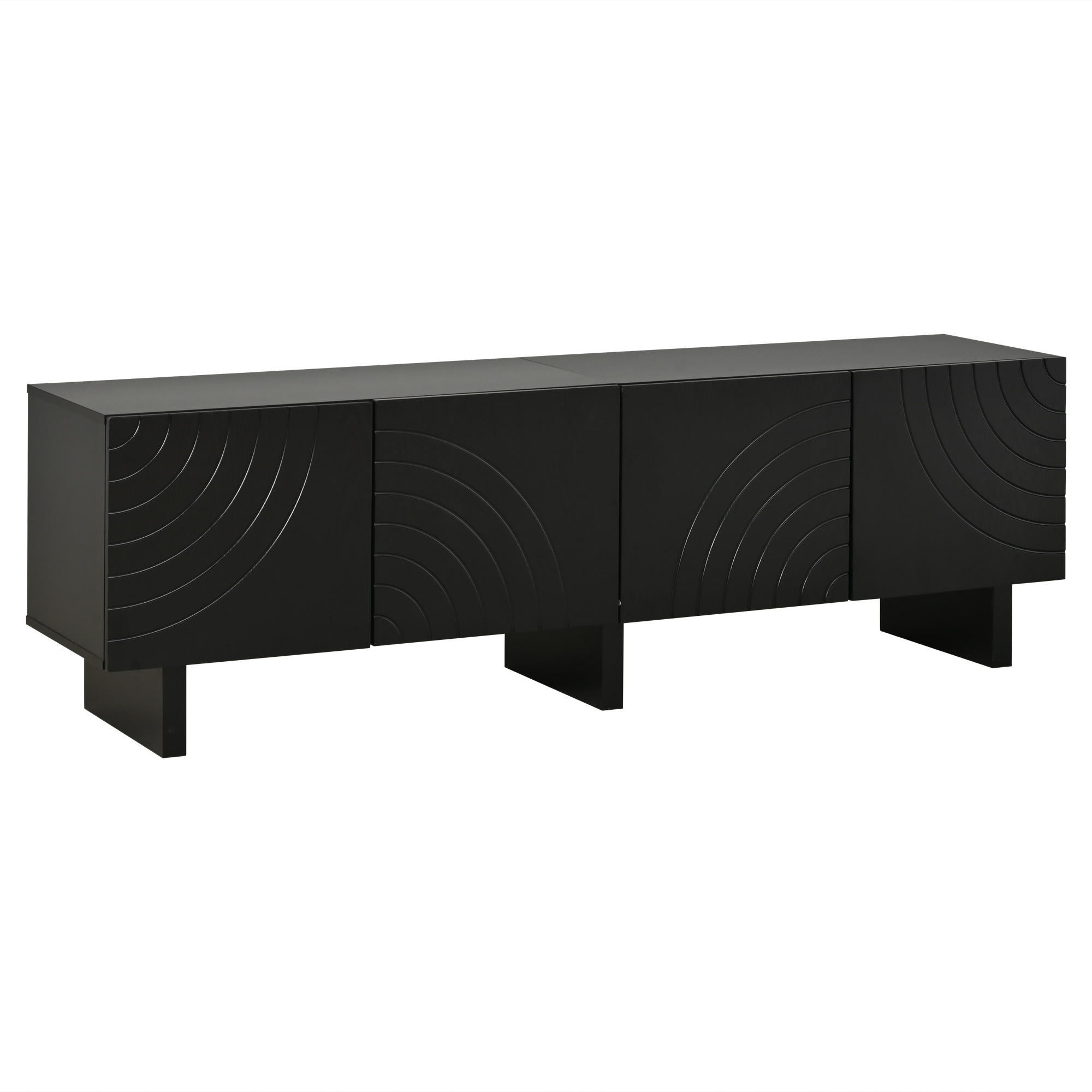 TV‑LOWBOARD Schwarz mit strukturierten und 4 Türen 180 × 40 × 55 cm - Schwarz, Holzwerkstoff (180/55/40cm) - Luhomfu