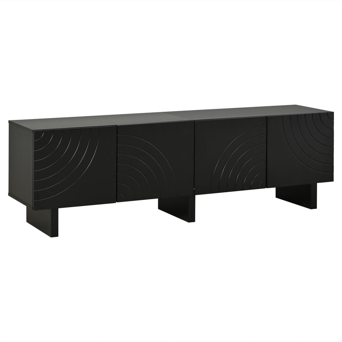 LOWBOARD Schwarz 180/40/55 cm, 4 Türen, Struktur-Design - Schwarz, Holzwerkstoff (180/55/40cm) - PANGIVO