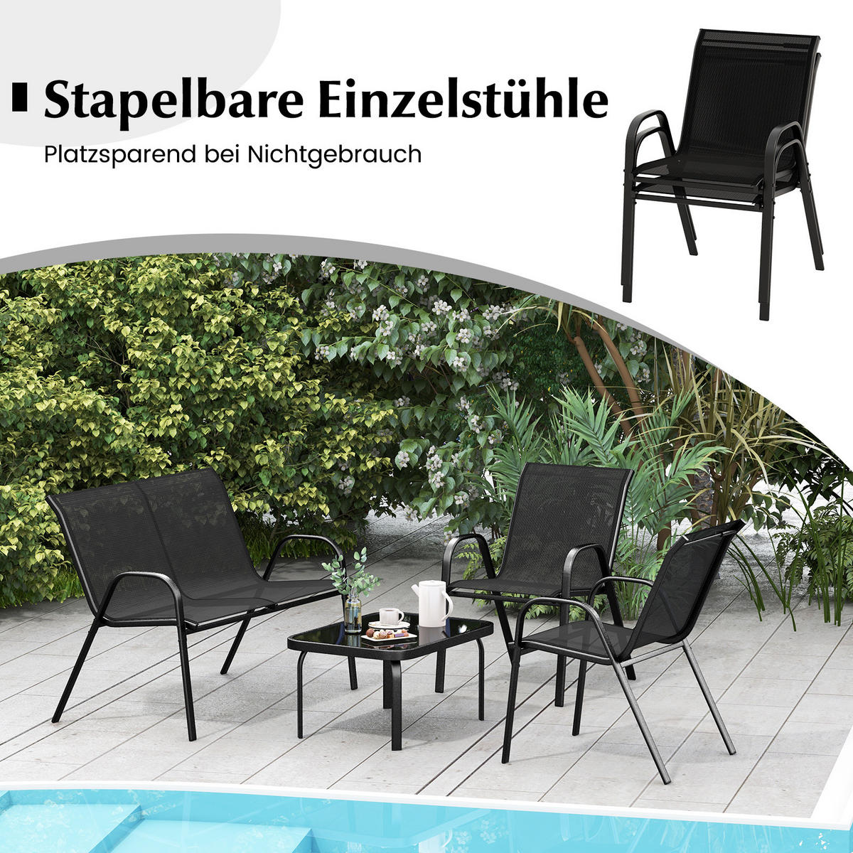 GARTENMÖBEL Set Schwarz(4-teilig) - Schwarz, Metall - COSTWAY