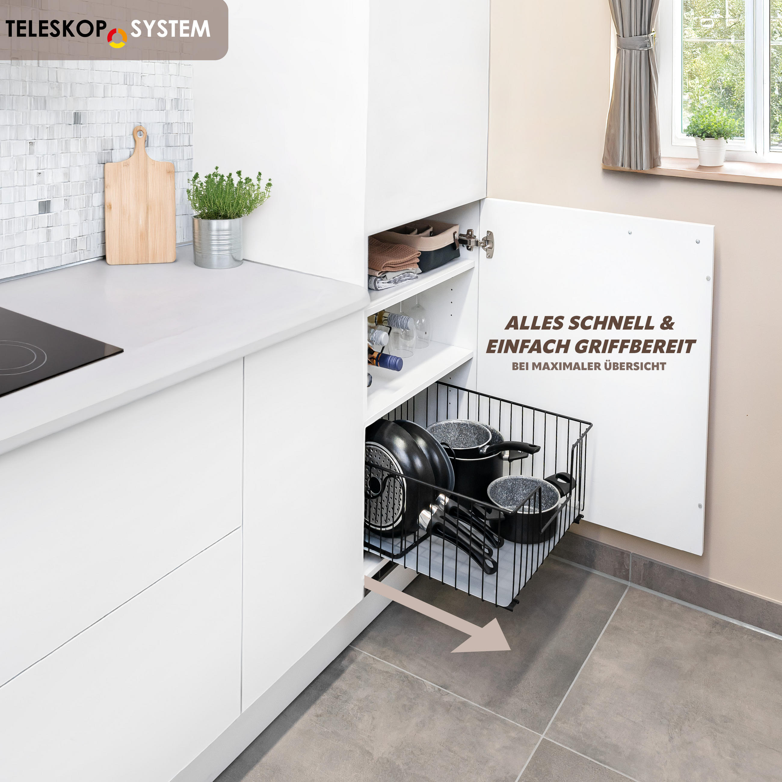 SCHRANK-KORBAUSZUG 50 cm, schwarz - Schwarz, Metall (50/23/50.5cm) - bremermann