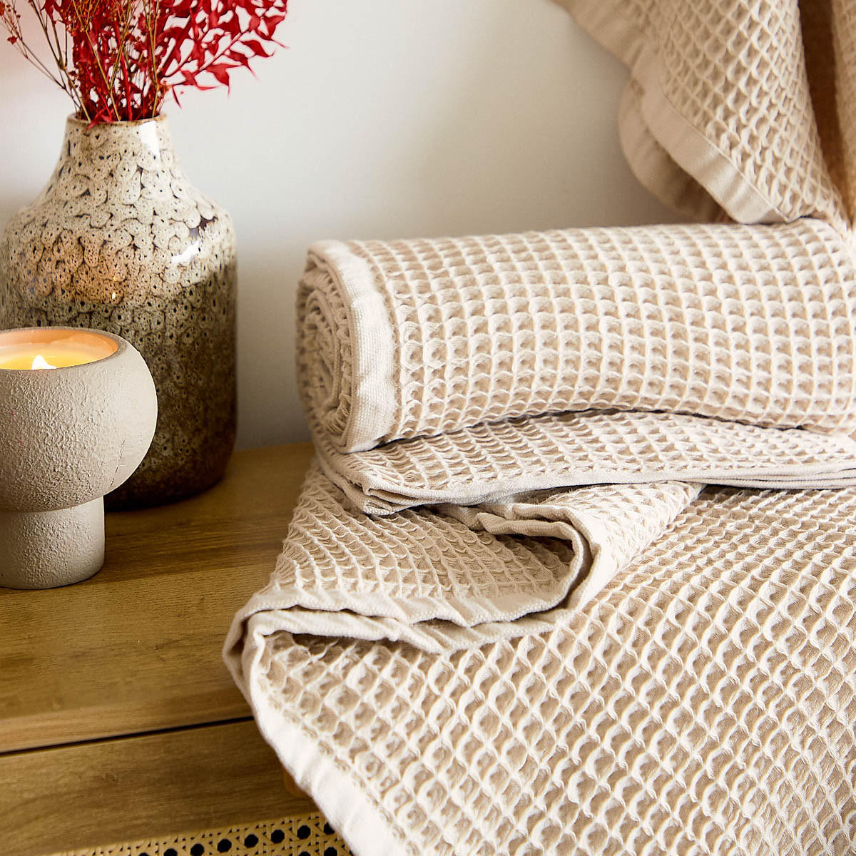 BADETUCH Vaffel beige 100/150 cm - Beige, Textil (100/150cm) - Homla