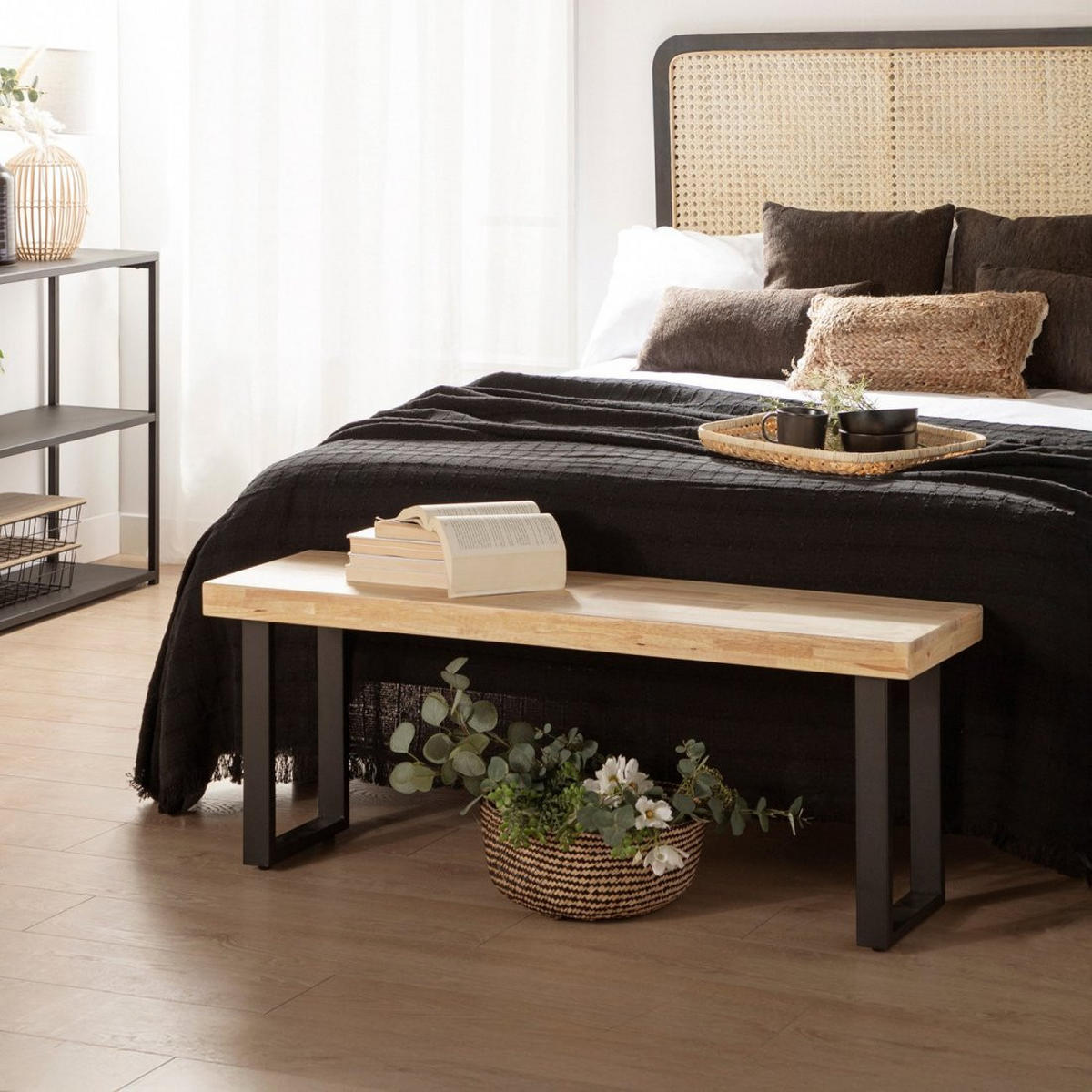 BANK Alys Natürlich 120 cm x 47 cm - Schwarz/Naturfarben, Holz (120/47/34cm)