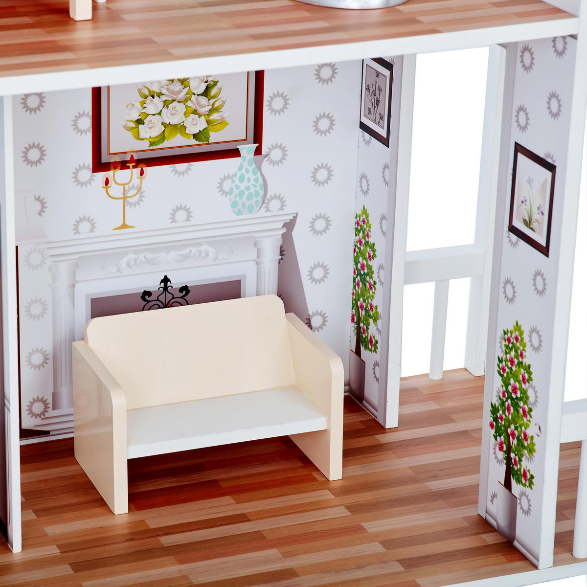 PUPPENHAUS, Grau, 90cm - Weiß, Holzwerkstoff (34/90/104cm) - Teamson Kids