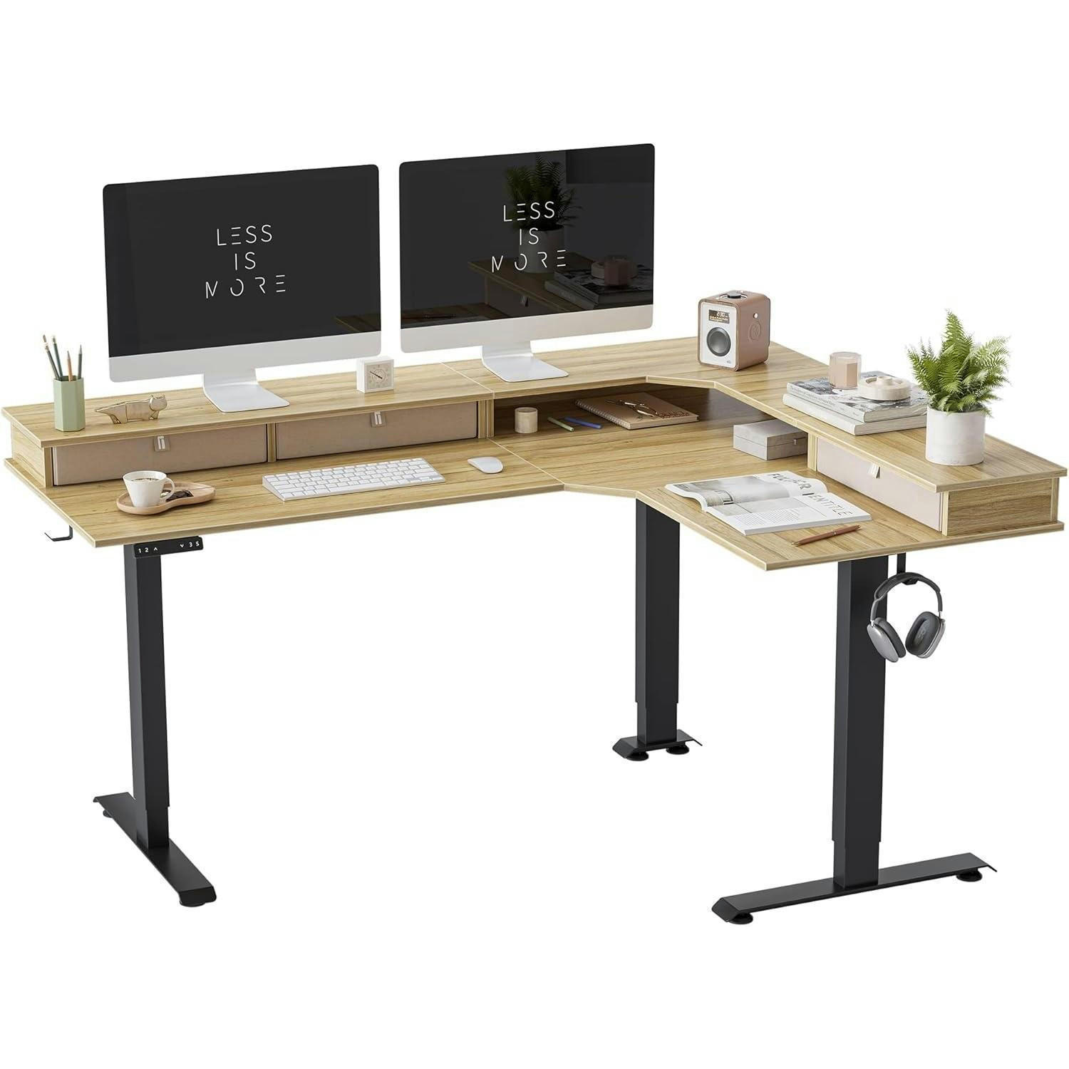 SCHREIBTISCH Höhenverstellbar Elektrisch L-Form 160 x 120 cm Schwarz/Hellbraun - Multicolor, Holzwerkstoff (160/120/120cm)