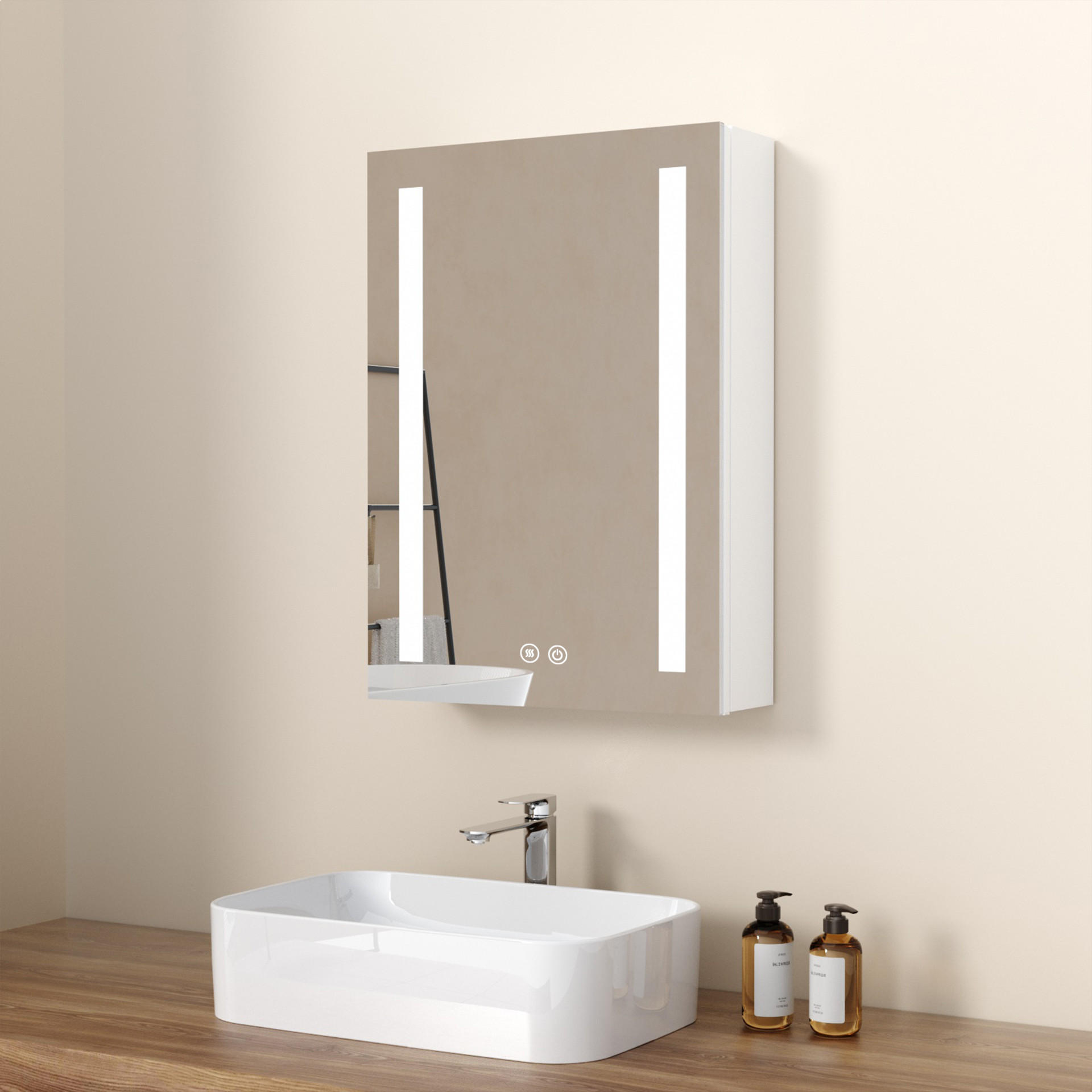 SPIEGELSCHRANK mit Beleuchtung silberweiß 60/40/14,5 - Silberfarben, Metall (40/60/14.5cm) - EMKE