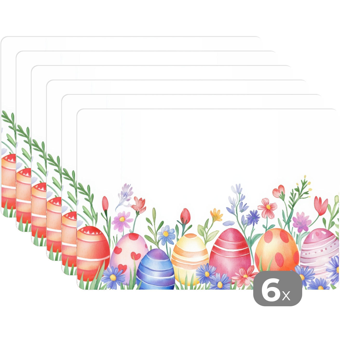 PLATZSETS 6er-Set Blumengarten - Bunt - Eier Placemats 45x30 cm - Weiß, Kunststoff (0.3/45/30cm) - MuchoWow