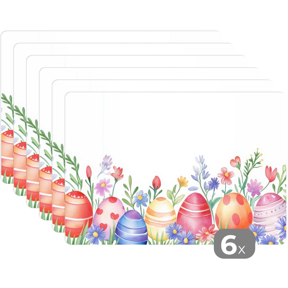 PLATZSETS 6er-Set Blumengarten - Bunt - Eier Placemats 45x30 cm - Weiß, Kunststoff (0.3/45/30cm) - MuchoWow