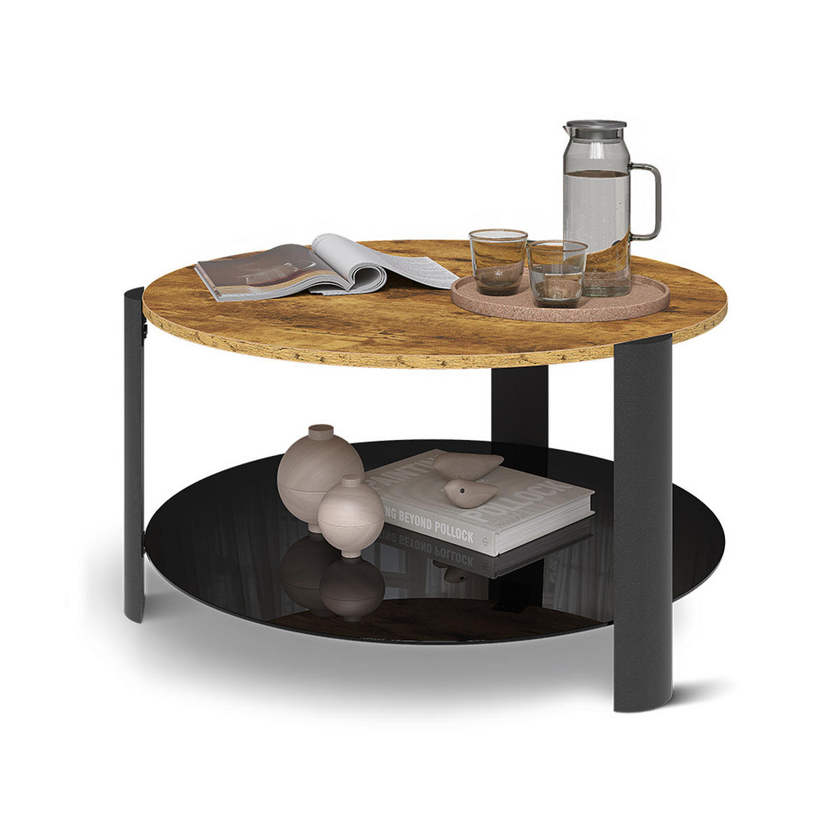 COUCHTISCH Navo, Eiche rustikal/Schwarz, 80 x 80 cm - Wildeiche/Schwarz, Holzwerkstoff (80/80/43.5cm) - Vicco