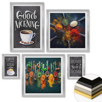 WANDBILDER 5er Set - 50x50 cm & 20x30 cm & 40x60 cm Silberner Rahmen - Gewürze, Kaffee, Tasse, Kräuter - Silberfarben, Kunststoff (40/60cm) - ArtPrintCave