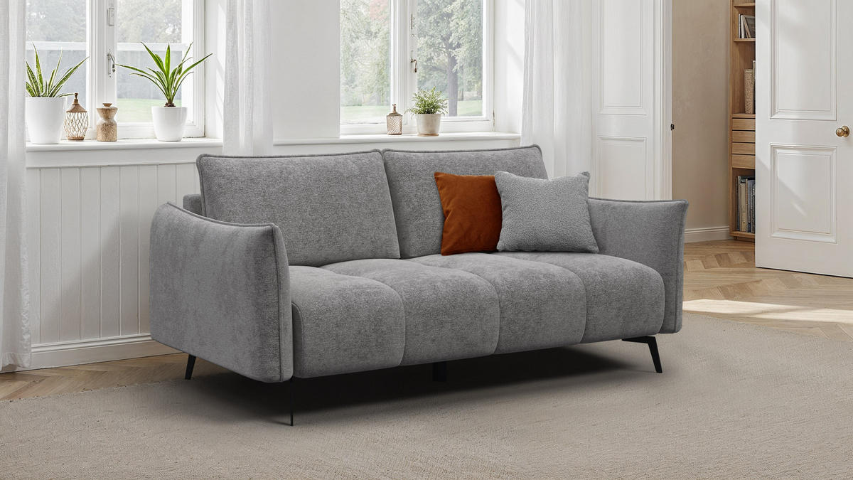 SOFA AERA 2,5-Sitzer, platingrau - Schwarz/Grau, Holz/Textil (187/89/96cm) - Courtois Laville