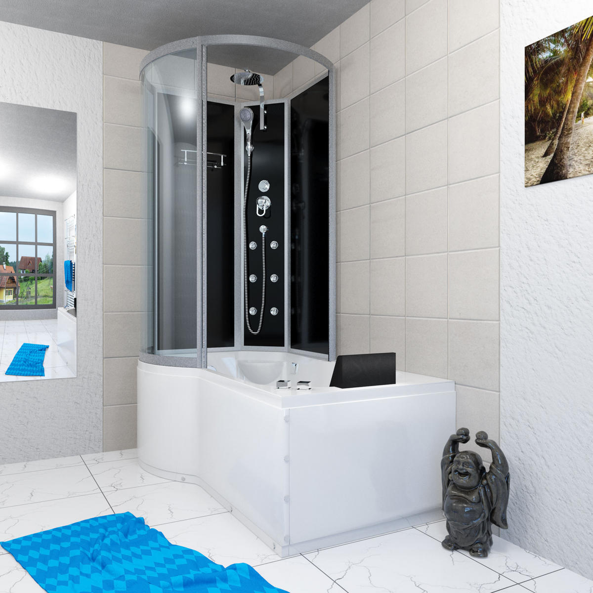 WHIRLPOOL Wanne Duschkabine sw K50-R30-WP-EC 100x1 - Schwarz, Glas/Kunststoff (170/225/98cm) - AcquaVapore by Sandra Jentho