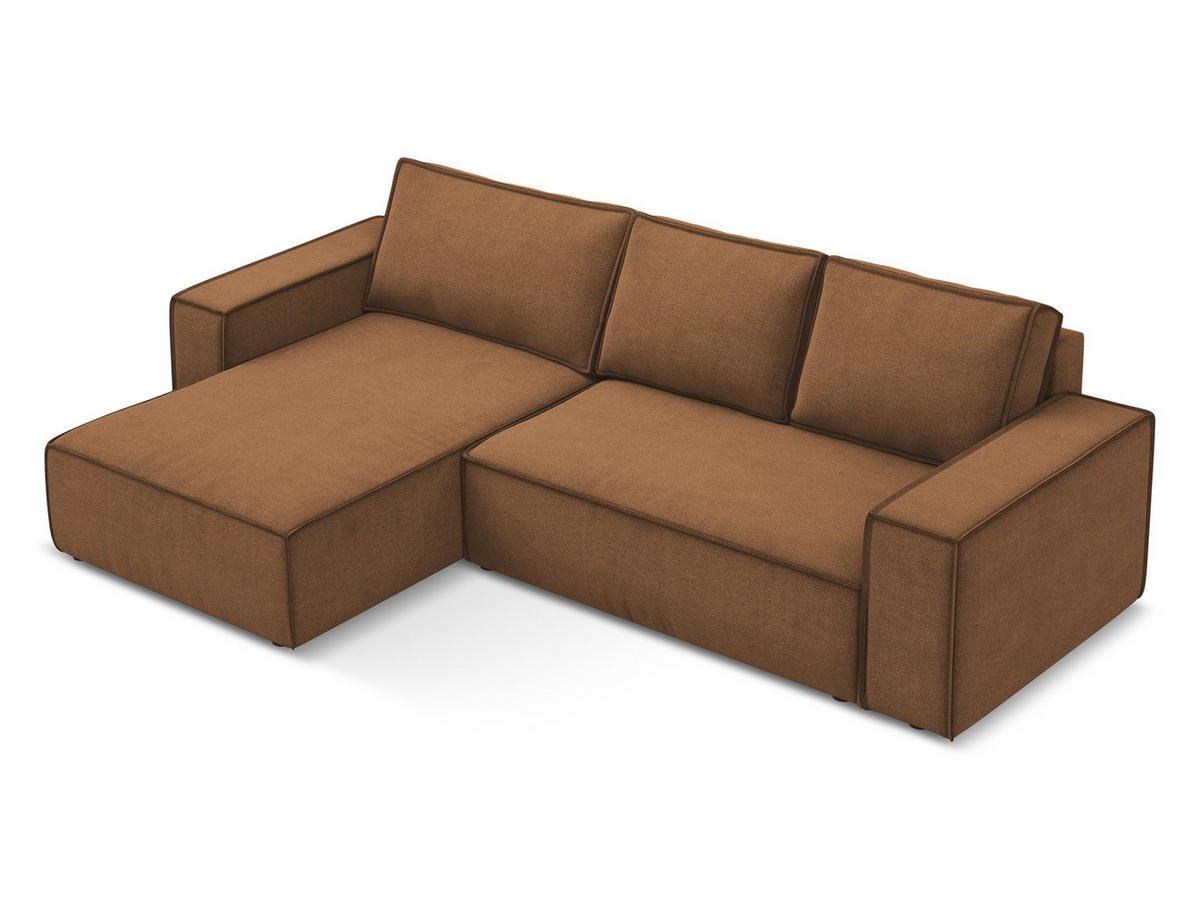 ECKSOFA mit Schlaffunktion Strukturstoff Stoff Orange - Terra cotta/Schwarz, Kunststoff/Textil (185/290cm) - Makamii
