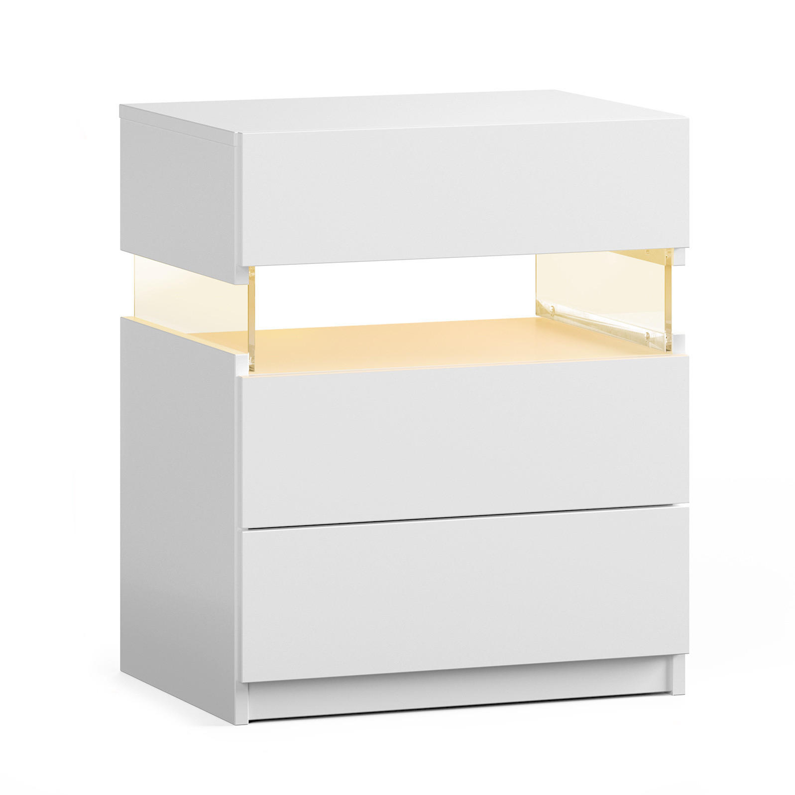 NACHTTISCH 48/38/61 cm mit LED-Beleuchtung in Weiß – 3 Schubladen & moderne Optik - Weiß, Holzwerkstoff (38/61/48cm) - BEAOK