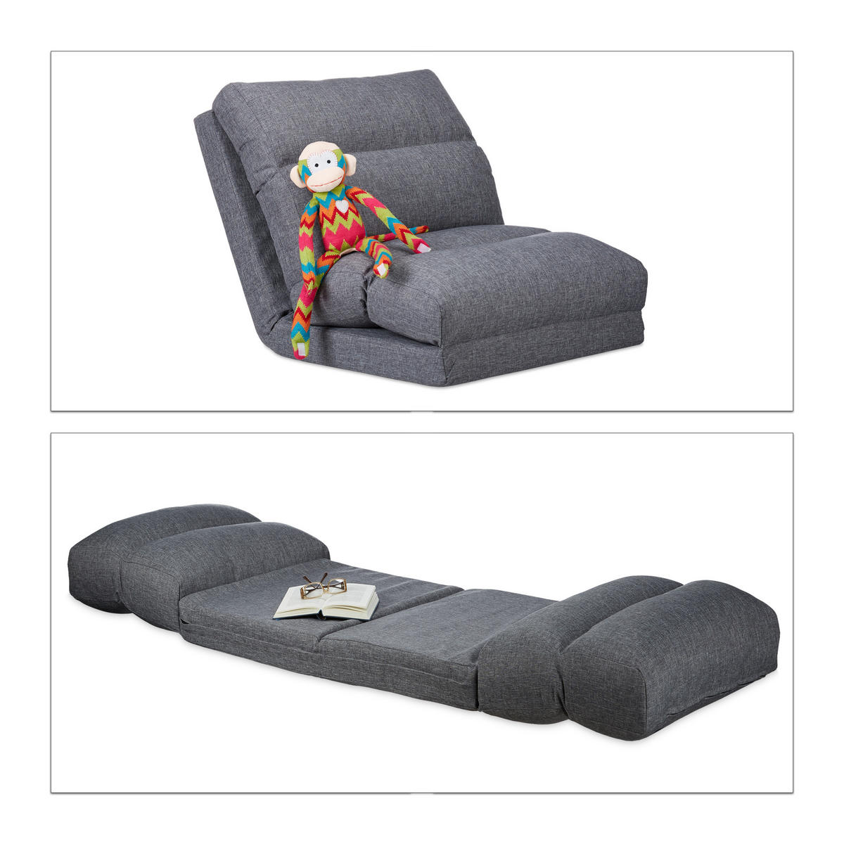 RELAXLIEGE - Anthrazit, Holzwerkstoff/Textil (60/55/130cm) - Relaxdays