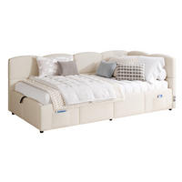 SCHLAFSOFA aus Bouclé-Stoff 90x200 cm Beige mit hydraulischem Stauraum und USB-Anschlüssen - Beige, Textil (90/200cm) - IVMEU