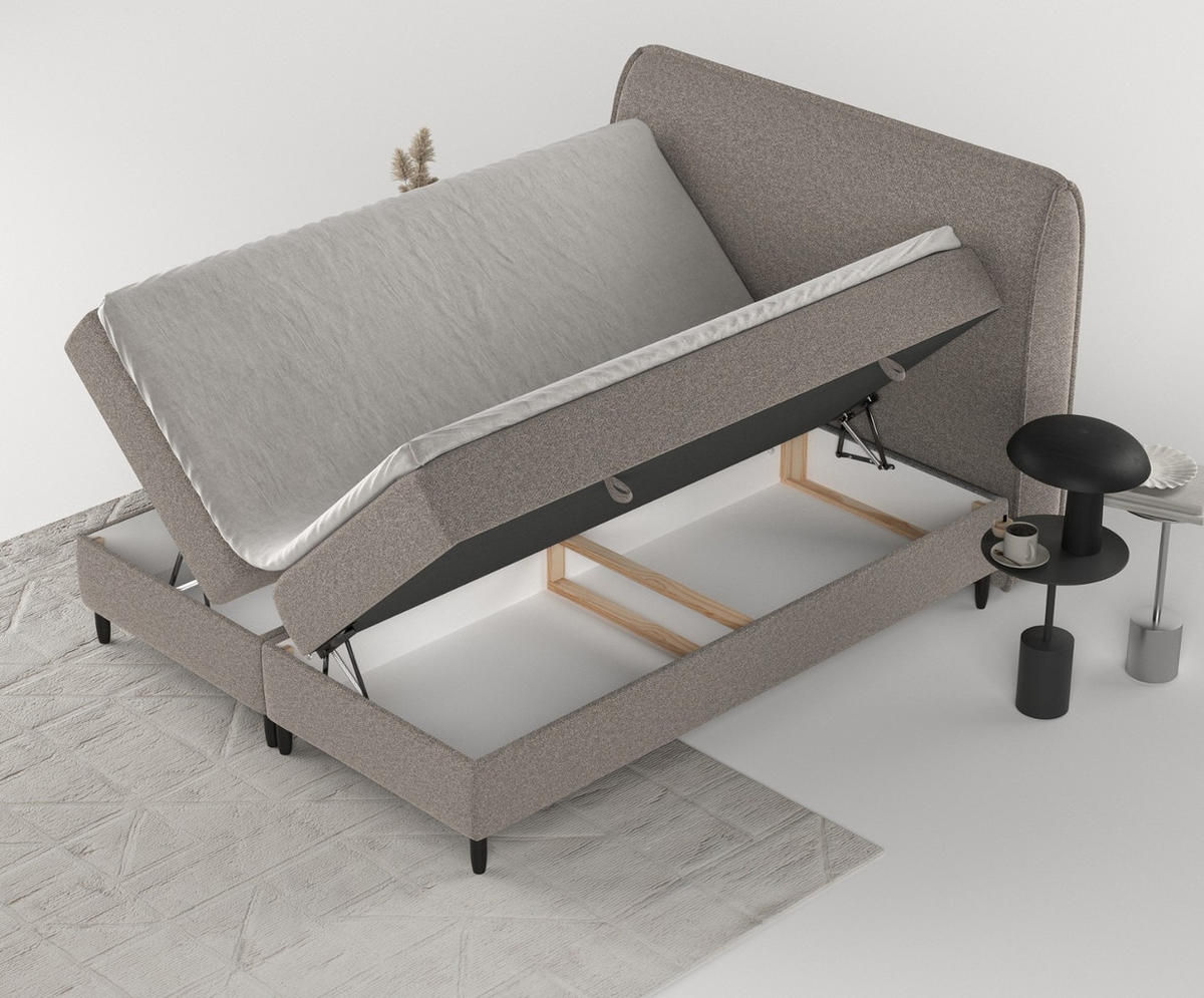 BOXBETT Lunaro 140/200 cm Beige im Bubble Stoff - Beige/Schwarz, Holz/Holzwerkstoff (140/200cm) - AltaBeds